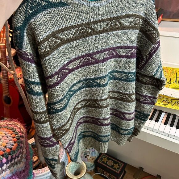 Vintage 90s Striped Knit Sweater in Gray and Purple M - Picture 12 of 16